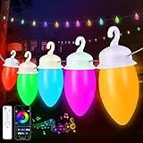 UooEA Bunt Lichterkette Außen Gluehbirnen - Weihnachtsbeleuchtung 15m LED Outdoor Lichterketten Musik Sync, IP65 Wetterfest Lichterkette Garte Balkon Party/Innen Dimmbar Strom Lichterketten
