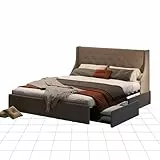 FLEXISPOT 145x200 cm Samt Bett mit Stauraum gepolstert Plattform mit 4 Schubladen & Lattenrost Bettrahmen mit Kopfteil Bett Bettgestell Grau
