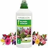 Purgrün® Blumendünger 1 Liter – Extra Phosphor für prächtige Blüten – Spurennährstoffe fördern gesundes Wachstum – Ergiebiges Konzentrat für 200 Liter Gießwasser – Premium-Flüssigdünger