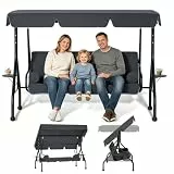 LZQ Hollywoodschaukel 3-Sitzer mit Liegefunktion Garten Schaukelbank mit verstellbarem Sonnendach, Gartenliege Gartenschaukel mit Anti-Rutsch-Füßen, Verandaschaukel Outdoor Schaukel, Anthrazit