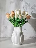 NUPTIO Weiß Keramik Blumen Vase: 16cm Boho Pampasgras Vasen für Wohnzimmer Schlafzimmer Küche - Aesthetic Modern Blumenvase für Fensterbank Tischregal Couchtisch