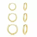 CERSLIMO Creolen Silber 925 & Gold Damen Herren, Klein Creolen Gold Set (8mm/10mm/12mm) Zierliche Knorpel Tragus Helix Schlafen Ohrringe