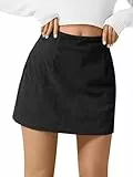 Wenrine Damen Rock Cord A-Linie Minirock Hohe Taille Bleistiftrock Kurz Rock Casual Basic Cordrock Schwarz M