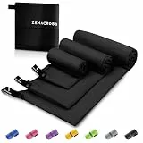 ZENACROSS Mikrofaser Handtuch (3er-Set) - 70×140cm, 50×100cm, 50x30cm mit Transportbeutel - Schnelltrocknendes und vielseitiges Fitness Handtuch - Sporthandtuch - Schwarz