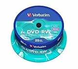 Verbatim DVD-RW 4x Matt Silver 4.7GB, 25er Pack Spindel, DVD Rohlinge beschreibbar, 4-fache Brenngeschwindigkeit & Hardcoat Scratch Guard, DVD leer, Rohlinge DVD wiederbeschreibbar