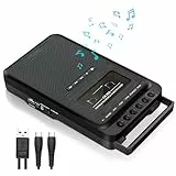 Tragbarer Kassettenspieler Kassettenrekorder,Aufnahme auf Kassetten/USB/SD-Karte über Mikrofon, Kassette zu MP3-Musik über USB/SD-Karte/PC, Kassettenrekorder mit ausziehbarem Griff (Schwarz)