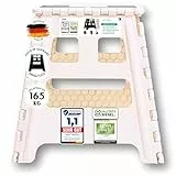 VERGLEICHSSIEGER - Alason® Tritthocker Klappbar 32 cm, Belastbar bis 165 kg – Mit Aufhängehaken & Aufbewahrungstasche – Platzsparender, Faltbarer Hocker in Weiß/Beige für Zuhause, Küche, Bad & Garage