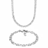 Fossil Herren Heritage Silber-Ton Edelstahl Halskette und Armband, Set