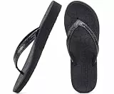 ONCAI Damen Zehentrenner Flip Flops mit Glitter Indoor/Outdoor Sommer Schwimmbad Strand Komfort Strand Plattform Angenehme Sandalen Badelatschen mit Orthopädie Arch Support Schwarz Größe 42 EU