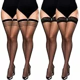 Utensilsto 4er-Pack Halterlose Strümpfe für Damen Schwarzer Strumpfhosen Netz mit Spitze | Elastische Oberschenkel Seidenstrümpfe Rutschfest Atmungsaktiv für Alltag oder Abend