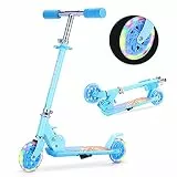 TENBOOM Kinder-Scooter im Alter von 6-12 Jahren, einfach zusammenklappbar mit verstellbarem Lenker und Hinterradbremse, leuchtender Roller für Mädchen und Jungen, Blau