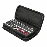 STIER Steckschlüssel- und Bit-Satz, 24-teilig, 1/4 Zoll, Multifunktions-Umschaltknarre, Pozidriv-Bit, Innensechskant-Bit, Torx-Bit, in Handwerkertasche