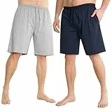 CityComfort Schlafanzug Herren Kurz M-4XL, 2er Pack Pyjama Shorts Herren Sommer mit Gummizug und Taschen, Freizeithose Loungewear, Geschenke für Männer (2XL, Marineblau/Grau)