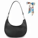 Umhängetasche Damen Hobo Bag Halbmond Schultertasche mit Reißverschluss PU Leder Retro Achsel Tasche Y2k Fashion Handtaschen Geschenk für Frauen Dating Reisen Party Einkaufe (HALFMOON-Schwarz)
