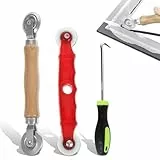 Fliegengitter Ersatzteile Set+3-teiliges Werkzeugkit zur Instandsetzung+Holzgriff & Nylonrad+Ideal für Fenster & Türen+Universell einsetzbar+Naturfarben