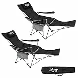 #WEJOY 2-in-1 Campingstuhl Faltbar mit Fußstütze, Gepolstert Liegestuhl mit Verstellbarer Rückenlehne, Relaxsessel Liege mit Getränkehalter, Liegestuhl für Outdoor Camping Schwarz 2er Set