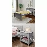 Max & Lily Platform, Wood, Grey, Twin + Night Stand, Neuseeländisches Kiefernholz, Grey, breit, 44cm tief, 58cm hoch