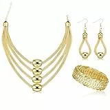 Kakonia 3-teiliges mehrschichtiges Lätzchen-Halsketten-Schmuckset für Frauen-Halsketten-Stretch-Manschettenarmband-Ohrhänger-Halloween Gold