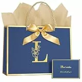 Vicloon Geschenktüte Geburtstag, Papier Geschenktüten mit Schleife + 1 Grußkarten + 3 Seidenpapier, Blau Geschenktaschen mit Henkel, Männer Frauen Birthday Gift Bag, Geschenkverpackung für Geschenk