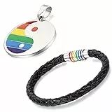 Aroncent 2PCS Herren Damen Schmuck Set, Regenbogen Rainbow Charms Kette Halskette Armband Armreif Armschmuck Handgelenk, Schwarz Silber