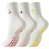 BISOUSOX Pilates Socken Damen Streifen Yoga Socken für Fraue 3 Paare Baumwolle Stoppersocken für Schwangere Frau Größe 36-40 Weich Bequem Rutschsocken für Fitness Yoga Geburtstagsgeschenk