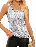 GRACE KARIN Damen Pailletten Tops Elegant U Ausschbitt Ärmellos Party Festival Club Weste L Silber