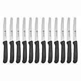 GRÄWE Tafelmesser 12 Stück, Messerset zum Schneiden, 12er Pack Brötchenmesser, Frühstücksmesser mit einseitigem Wellenschliff, Brotmesser, scharfe Messer für Brotzeit, 21 cm - Schwarz