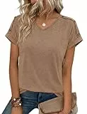 Totatuit Oberteile Damen Sommer Shirt Damen Lässig V-Ausschnitt T- Shirt Lose Kurzarm Locker Sitzendes Oberteil Casual Blusen