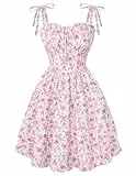 SCARLET DARKNESS Damen Mini Kleid Spaghetti Strap Blumenmuster Sommer Sundress Rüschen Freizeit Urlaubskleid Pink Blumen M