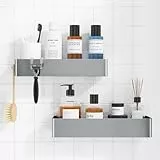 Kitsure Duschablage ohne Bohren - 2 Stück rostfreie Badezimmer Organizer, schnell trocknende Badregal ohne Bohren mit großer Kapazität, langlebige Shampoo Halterung für Duschel, Large, Silber