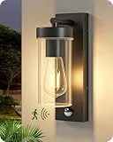 EDISHINE Außenwandleuchte mit Bewegungsmelder, Aluminium, Moderne Wandlampe mit Dämmerungssensor, E27 Fassung, IP44 Wasserdicht für Haustür, Terrasse, Garage, Schwarz