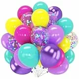 Luftballons Lila Rosa Blaugrün, 62 Stück Mehrfarbige Luftballons mit Rosa Blau Gelb Türkis Metallic Lila Konfetti Ballon, Bunt Latex Ballons Für Mädchen Frau Geburtstag Hochzeit Magische Themen Party