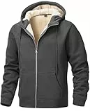 Tansozer Herren Kapuzenjacke mit Reissverschluss Fleece Sweatshirt Jacke Warm Winter Kapuzenpullover Teddyfleece Hoodie Sport, Dunkelgrau, L