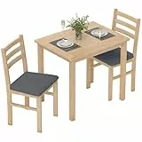 HOMCOM Essgruppe Esstisch mit 2 Stühlen Platzsparend Esszimmergruppe Sitzgruppe Rechteckig Küchentisch mit gepolsterten Essstühlen für kleine Raum, Esszimmer, Küche, Naturholz