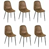 Homy Casa Esszimmerstühle aus Wildleder, weiche Stühle, gepolsterter Sitz mit schwarzen massiven Metallbeinen, Küchenstühle für Wohnzimmer, Ankleide-Lounge, 6 Stück, Braun, 6 Stück