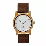 Opis UR-U2: Minimalistische Unisex Armbanduhr mit Holzgehäuse und Lederarmband für Männer und Frauen/Damen und Herren (Bambus)