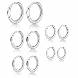 5 Paar Silber 925 Creolen Ohrringe Damen, Unisex Ohrringe Kreolen für Damen Mädchen, Kleine Huggie Ohrringe, Kleine Breite Creolen Ohrringe, 6/8/10/12/14 mm