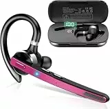 Bluetooth Headset V5.3, Wireless Freisprech Telefon mit CVC 8.0/ENC Dual Mic, APTX, Mute Zwei-Geräte-Verbindung Headset Handy, 90 Std Spielzeit Bluetooth Ohrhörer mit Ladebox für Geschäft/Trucker Rot