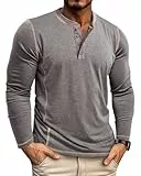 LAOARA Herren Langarmshirt Longsleeve Henley Shirt Herren Langarm T Shirt Longshirt mit Knopfleiste Slim Fit Tops Grau L