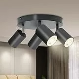 BOYIR Deckenstrahler LED Schwarz Deckenstrahler 4 Flammig Schwenkbar 350°Deckenleuchten Rund Küchenlampe Deckenleuchte GU10 Deckenlampe Spots Deckenleuchte für Schlafzimmer, Ohne Leuchtmittel