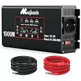Wechselrichter 12v Auf 230v 1000W Spannungswandler Reiner Sinus Power Inverter DC Umwandler Mit Eu-Steckdosen 3 USB-Anschlüsse Für Haushaltsgeräten KFZ Konverter(Spitzenleistung 2000 Watt)