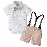 Volunboy Baby Jungen Anzug Set Bekleidung Hemd mit Fliege + Hosenträger Shorts Strampler Anzug（Weiß，6-9 Monate，Größe 66）