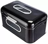 Echtwerk Brotkasten, Retro-Brotbox aus Metall mit Sichtfenster, Platzsparende Aufbewahrungsbox, Brotkorb mit Deckel, “small“, schwarz, 30 x 20 x 16.5 cm