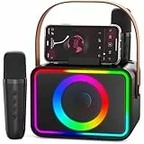 Karaoke-Maschine mit 2 Mikrofonen für Erwachsene und Kinder, tragbarer Bluetooth-Karaoke-Lautsprecher für Erwachsene und Kinder, Party-Soundsystem mit Disco-Lichtern für