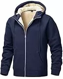 Tansozer Sherpa Fleece Hoodie Herren Zipper Kapuzenpullover Winter Teddy Jacke Felljacke Plüsch Sweatjacke mit Vielen Taschen, Marineblau, M