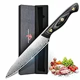 Purple Dragon Damast Universalmesser 13cm - Kleines Küchenmesser mit VG10 Kernen - Vielseitiges Kochmesser für Gemüse, Obst und Fleisch – Ideal für präzises Schneiden -Geschenk für Männer