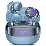 Bluetooth Kopfhörer, Mini In Ear Kopfhörer Kabellos Bluetooth 5.4 Stereo HiFi Immersiv, 47Std Spielzeit Schlafkopfhörer mit Passiver Geräuschmaskierung, LED-Anzeige, IP7 Wasserdichte Ohrhörer Blau