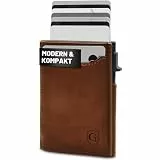 GenTo - Slim Wallet mit Münzfach - Geldbeutel Herren für 10 Karten - Geldbörse mit RFID Schutz - Smart Wallet - kleines dünnes Kartenetui - Portemonnaie (Dunkelbraun)