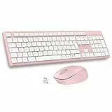 LeadsaiL Kabellose Tastatur und Maus, Set aus Maus und Tastatur für Computer USB 2,4 GHz, volle Größe, leise, ergonomisch, numerische Tastatur, italienisches QWERTY-Layout für HP/Lenovo/Mac-Rosa