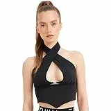Full:Blown Crisscross Halter Neck Bra Top - Fitted Silhouette Chest Cutout Pull on Closure - Suitable for Everyday Look and Evening Walks (DE/NL/SE/PL, Alphanumerisch, XS, Regular, Regular, Schwarz)